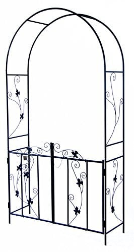 Woodside Decorative Metal Garden Arch With Gate Outdoor Climbing Plants Archway, 214 x 110cm