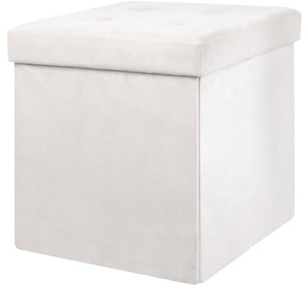 HOME DECO FACTORY Faltbare Polyester-Hocker-Truhe, 37.5cm x 37.5cm x 37.5cm, Beige