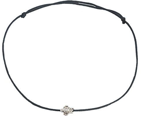 Selfmade Jewelry Fußkettchen Damen Schildkröte Größenverstellbar Handgemacht Fußband Inkl. Geschenk-Verpackung (Silber - Schwarz)