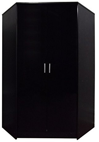 Reflect 2 Door Corner Wardrobe | Black Gloss & Black Oak | Bedroom Storage with 2 Hanging Rails & 8 Shelves | H: 180cm x W: 103cm x D: 103cm | Modern Space Saving Design