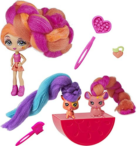 Candylocks Posie Peach Haarspielpuppe und 2 Tiere