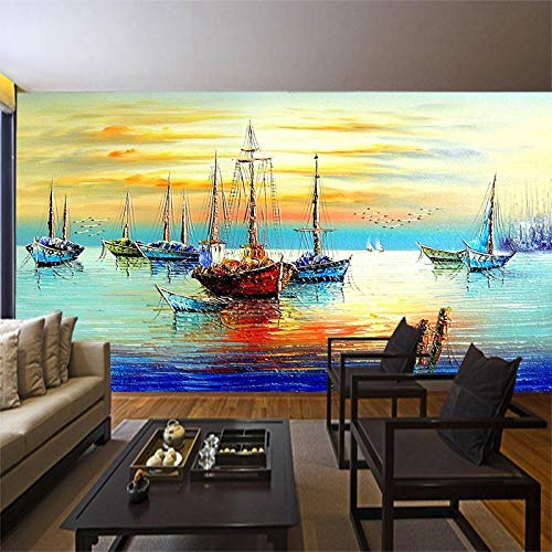 Fondo de pantalla de pared _ HD efecto de grabado en madera puerto pesquero puesta de sol decoración pintura fondo de pantalla de pared papel tapiz mu Papel Pintado Fotográfico Fotomural-250cm×170cm