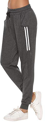 Sykooria Damen Jogginghose Sporthose Lang Yoga Hosen Freizeithose Laufhosen Baumwolle High Waist Trainingshose für Frauen mit Streifen-Streifen B-dunkelgrau-XXL