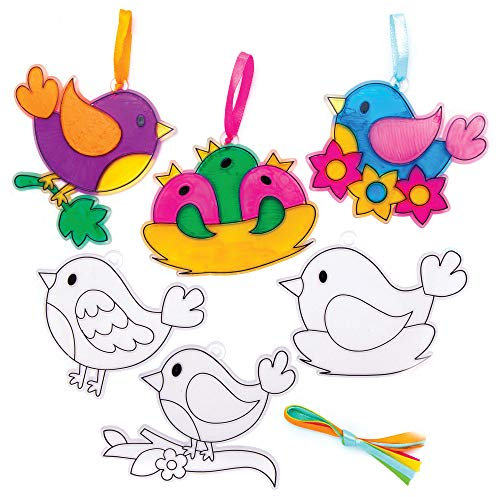 Baker Ross AT567 Bird Suncatcher Decorations - Pack of 10, Creative Craft Set for Kids