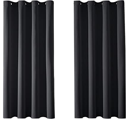 MRTREES Vorhang Blickdicht Gardinen Thermovorhang mit Ösen Verdunklungsvorhang Ösenschal Vorhänge Kurz Modern 160×140cm(H×B) Schwarz 2er Set für Hotels Büros Wohnzimmer Schlafzimmer Kinderzimmer