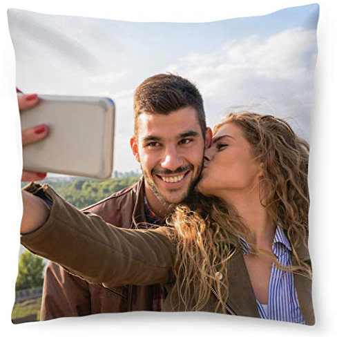 EXTRA Großes Personalisiertes FOTOGESCHENK mit eigenem Foto (60 x 60 cm) Maxi Foto-Kissen mit Foto & Text Bedrucken Zum Jahrestag, Geburtstag, Valentinstag (mit Füllung) XXL [091]
