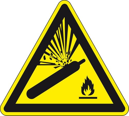 KSIGN Warnschild Warnung vor Gasflaschen, Folie, selbstklebend, SL 200mm, ASR A1.3, DIN EN ISO 7010 W029