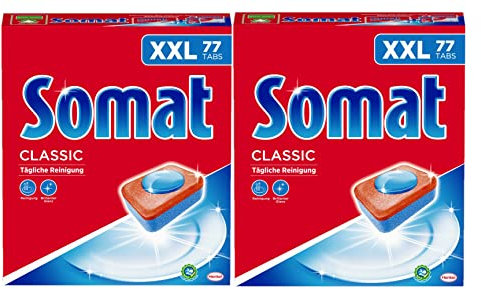 Somat Classic Spülmaschinen Tabs, 154 (2x77) Tabs, XXL Pack, Geschirrspül Tabs für die tägliche Reinigung von Besteck und Geschirr, mit Extra-Kraft und Schutz vor Glaskorrosion