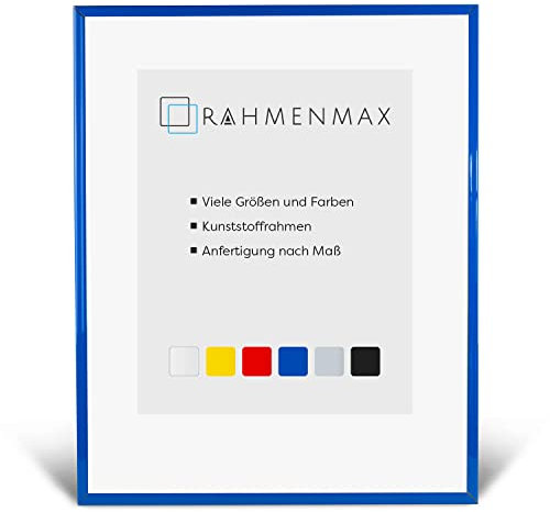 RahmenMax® Texas Bilderrahmen 40x60 cm zum Aufhängen/Bilderrahmen Maßanfertigung möglich/Posterrahmen aus Kunststoff/Bilder Rahmen in Blau mit Antireflex Acrylglas und weißer Rückwand