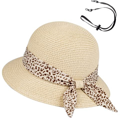 Sombrero de paja para niñas, para verano, playa, plegable, lindo gorro flexible tamaño ajustable con correa de barbilla para 5-10 años, Beige, talla única