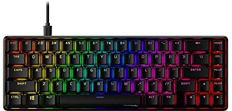 HyperX Alloy Origins 65, Mechanische Gaming-Tastatur, QWERTY amerikanisches Layout, 65-%-Formfaktor, HyperX Red Switch, PBT Double-Shot Keycaps, RGB-Beleuchtung, Abnehmbares USB-C-Kabel, Schwarz