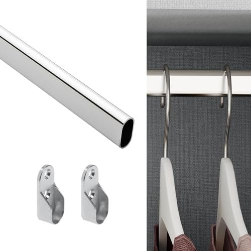 Evotrade Barra para colgar ropa para armario ropero, cromado, 15 x 30 mm x longitud 2 metros + 4 soportes laterales