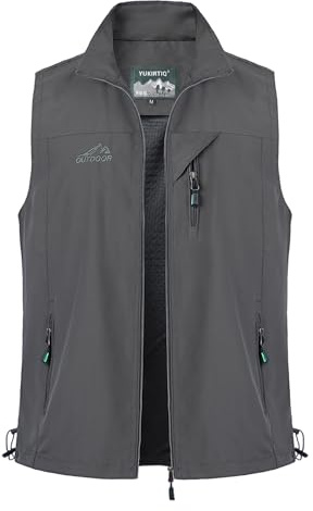 Yukirtiq Chaleco Deportivo para Hombre Chaleco de Secado Rápido Chaleco de Pesca Chaqueta Sin Mangas para Fotografia Trabajo Chaleco de Caza, Gris, XL