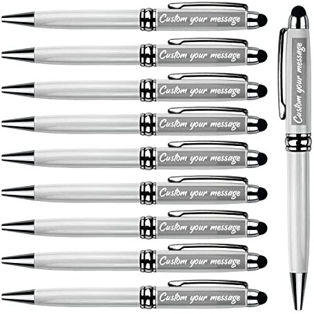 Penne a sfera personalizzate con punta stilo Penne da lavoro - Inciso con il tuo nome, logo o messaggio, numero di telefono Inchiostro nero Perfette per banca, ufficio, lobby di hotel 10 penne/scatola