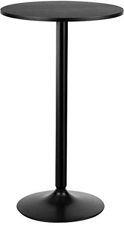 COSTWAY Round Bar Table, Counter Bistro Pub Tables with Fixed Tabletop and Stable Base, Circular Cocktail Dining Table for Home, Office and Kitchen, Holds up to 150kg (1, Black, 101cm H)