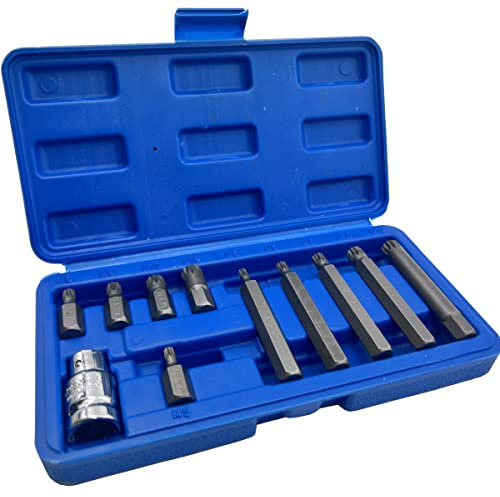 Spline Socket Bit Set 11 Piece 1/2 Drive Standard and Long Sockets M5, M6, M8, M10 & M12 Spline Sizes 12 Point Special Socket Set for use with 1/2 Ratchet Handles
