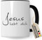 Jesus Christus Tasse Geschenkidee Kaffeetasse Geschenk für Christen Kaffeebecher Religion Becher (Weiß & Schwarz)