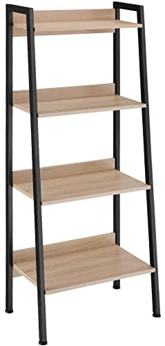 tectake® Leiterregal mit 4/5 Ebenen, schmales Regal, Standregal, Nischenregal, Möbel für Arbeitszimmer, Badezimmer Regal, Bücherregal Wand, 57,5 x 34 x 138 cm - Industrial Holz hell, Eiche Sonoma