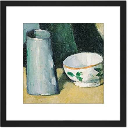 Artery8 Paul Cezanne Bowl And Milk Jug 8X8 Inch Square Wooden Framed Wall Art Print Picture with Mount