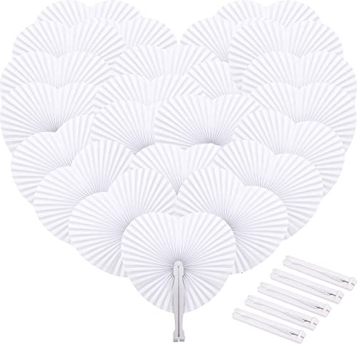 LUCKYKODOR 36 Stück Fächer Hochzeit Papierfächer Handfächer Weiß Hochzeitsfächer Papierfächer Herzförmiges Faltbar Taschenfächer für Hochzeit Bevorzugung Party Beutel Füller Wand Dekoration