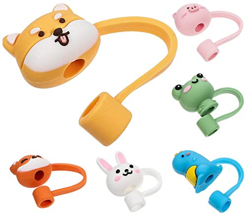 SEWACC 6pcs Animal Straw Set Silicone Straws Reusable Straw End Protectors Straw Protector for Kids Reusable Drinking Straw Tips Silica Gel Silicone Head Banquet -