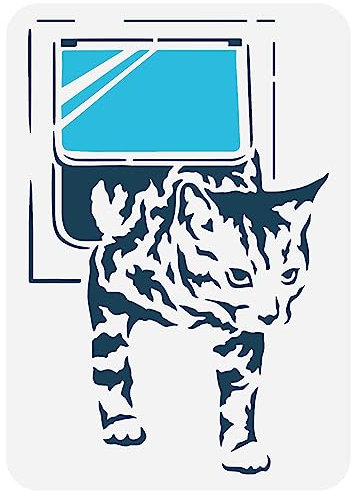 FINGERINSPIRE Banksy Katzenklappen Malschablone 21x29.7 cm Kätzchen Klettert Auf Das Fenster Schablone Aus Kunststoff Ausgehöhlte Schablone Zum Malen An Wänden Holzmöbeln Heimwerker Heimdekoration