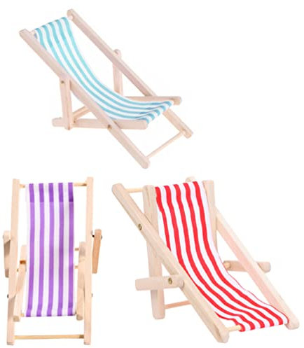 MAGICLULU 3 Pièces Chaise De Plage De Maison De Poupée Chaise De Piscine Miniature Mini Chaises De Plage en Bois pour Artisanat 300 Miniature Longue Mini Transat Meubles Jouet Tissu