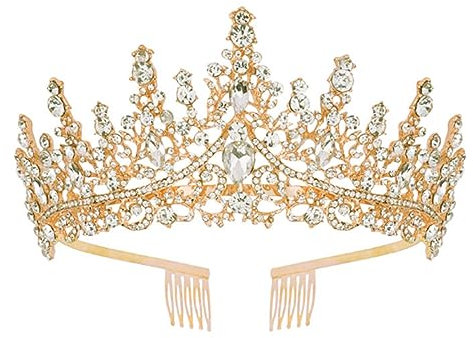 Hochzeit Braut Kristall Tiara Strasssteine Mädchen Haar Krone Prinzessin Stirnband Krone Haarschmuck für Hochzeit Verlobung Geburtstag Party Schönheitswettbewerb Bühnenauftritte,Gold C