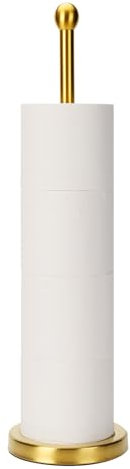 Songtec Support de Papier Toilette doré avec réserve, Support de Rouleau de Papier Toilette sur Pied pour 4 Rouleaux, Design Compact pour Salle de Bain – Doré
