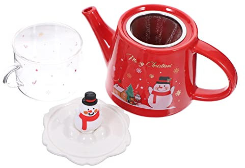 XiVue 1 Juego de Tetera navideña, Tetera Vintage, Juego de Tazas de té, Juegos de Belén de cerámica, tazón de Postre, Tetera de Navidad, Taza de café navideña, Tetera de cerámica, teter