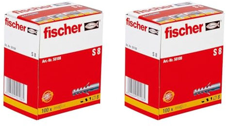 fischer S 8 - Spreizdübel mit 2-fach-Spreizung zum Befestigen von Bewegungsmeldern, Briefkästen in Beton, Vollstein, Vollziegel, Naturstein uvm. - 100 Stück - Art.-Nr. 50108 (Packung mit 2)