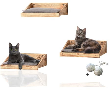Rohrschneider Katzen Kletterstufe mit Kissen | Katzentreppe Wand als Spiel- und Trainingsmöglichkeit | Katzen Wandelement sicher u. stabil | Katzenwandmöbel aus hochwertigen Materialien (3er Set)