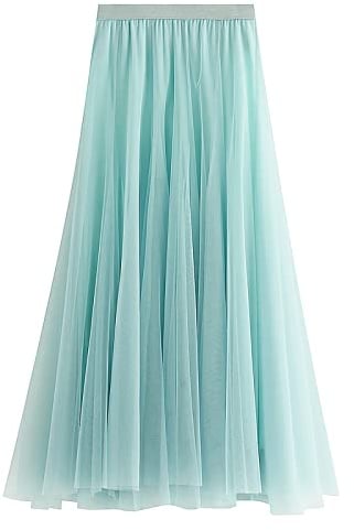 Lang Tüllrock Damen Faltenrock Elastische Taille Midirock Pailettenrock für Damen Overlay Layered Farbverlauf Tüll Rock A-Linie Midi Röcke Plissee Kleid