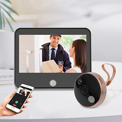 140° Video Türsprechanlage, WiFi-Tür Klingel Sprechanlage mit 4000-mAh-Akku und PIR-Sensor, 4.3Display Gegensprechanlage Monitor familienhaus, 1.3-MP-Türspion Kamera mit drahtlosem Monitor