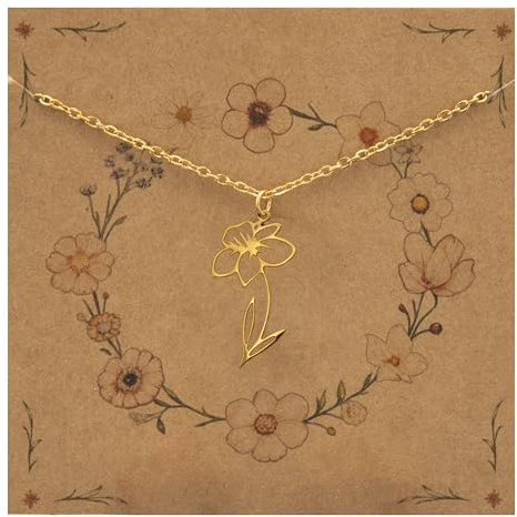 Bixorp Geburtsblumenhalskette März/Narzisse - Goldfarben - Edelstahlblumenkette für Damen & Mädchen