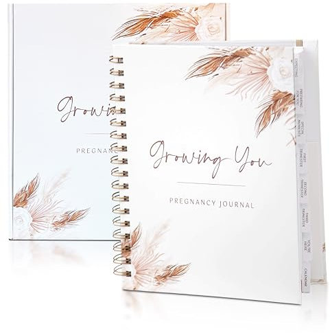 Andenken-Schwangerschaftstagebuch mit mehr als 200 Seiten, Boho-Thema, Schwangerschaftsplaner, Sammelalbum und Erinnerungsbuch, Baby-Tagebuch, Geburtsplaner, 8 Registerkarten, braune Doppelspiralen,