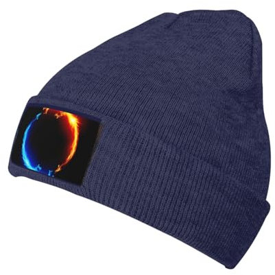 OdDdot Fire and Ice Dragons Print Beanie Mützen für Damen Herren, Wintermütze, Strickmütze, Herrenmütze, randlose Mütze, Skatermütze, marineblau, One size