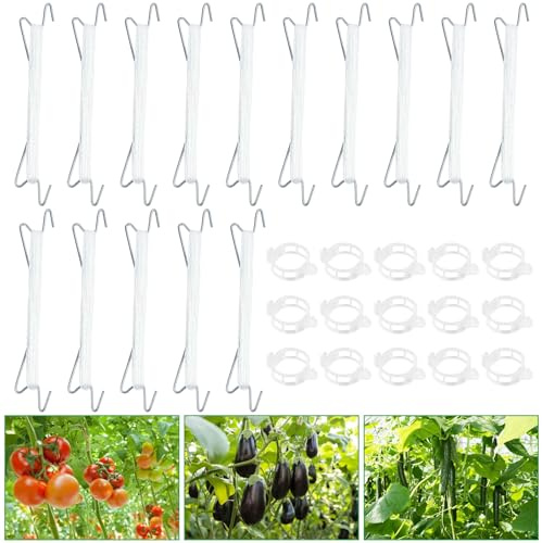 SHANKAM 15 Pcs Tomatenhaken mit Schnur, 15 Pcs Pflanzenclips Tomaten, 10 Meter Nylonseil, Tomatenhaken, Pflanzenclips, zur Unterstützung und Befestigung von Tomaten