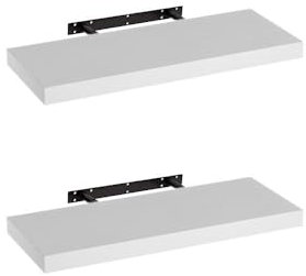 LOLAhome - Set de 2 Baldas Flotantes para Pared de Madera Blancas de 60x23 cm, 2 Estanterías de Pared Resistentes y Decorativas sin Agujeros Visibles para Salón, Cocina, Oficina o Dormitorio