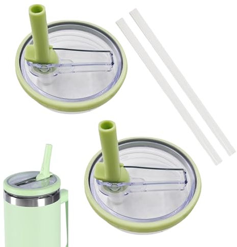 Ersatzdeckel für 40oz Becher, 2 Stück Wiederverwendbarer Auslaufsichere und Staubdichte Tumbler Abdeckungen Becher mit Strohhalm Deckel Ersatzdeckel für Stanley Cup Zubehör (Grün)