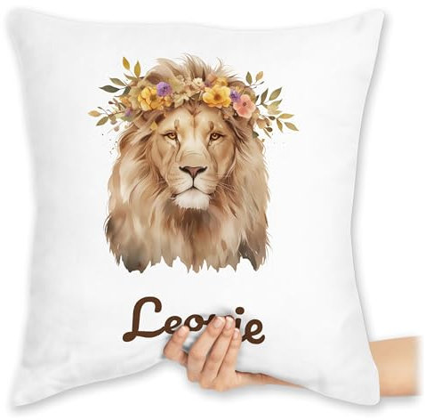 Kissen 40x40 Zierkissen - Löwe - Löwenmotiv | Geschenk für Löwenliebhaber | Tierfreunde | Löwen Mama | King of The Jungle - 40 x 40 cm - Weiß - Tiere Tier Lion Leo Lions Loewen löwe.