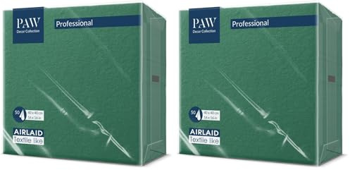 PAW - Airlaid Servietten (40 x 40 cm) I 50 Stück I Einfarbig I Stoffähnlich I Elegante Tischdekoration I HoReCa I Zu Anlässen wie Hochzeiten, Feiern, Weihnachten I Unicolor: Dunkelgrün (Packung mit 2)