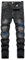 JENY-LUCK Men's Skinny Slim Fit Ripped Distressed Stretch Jeans - Destroyed Moto Biker Pants With Zipper Deco