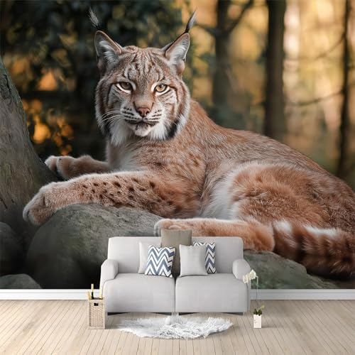 Waldtiere Luchs Fototapete Panorama Wandbild Braun Art Fototapete Wandtapete Wohnzimmer Kinderzimmer Wanddeko Vlies Tapeten Poster TV Hintergrund Wandbilder 200x140 cm