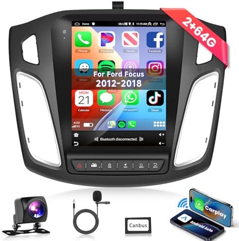 2G+64G for Ford Focus 2012-2018 Car Radio with Wireless CarPlay Android Auto, 9.7 Inch IPS Touch Screen Car Stereo Android 13 GPS WiFi