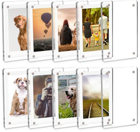 MaehSab 10 Pack Acrylic Refrigerator Magnet Picture Frames, High Transparency Clear Mini Fridge Frames for Instant Photos, 2.3 x 3.5 Inch Magnetic Frame for Refrigerator Display