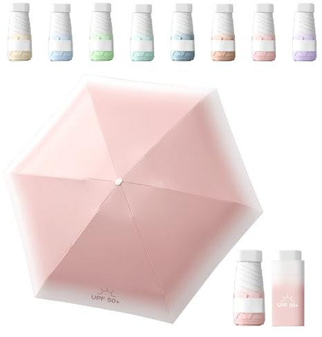 Sykerout Gradient Mini Regenschirm - Kompakter Taschenschirm, Faltbarer Reise-UV-Schirm Klein (Rosa)