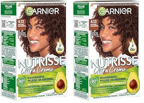 Garnier Nutrisse Ultra Creme Dauerhafte Pflege-Haarfarbe 4.13 Leuchtendes Kastanienbraun mit bis zu 100 Prozent Grauabdeckung (Packung mit 2)