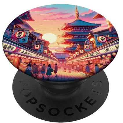 Nakamise-dori Asakusa Tokyo Japan Lofi Anime Stadtbild PopSockets Klebender PopGrip