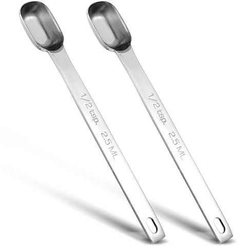 JIEYAO 2 Stück Edelstahl Messlöffel, 2,5 ML Teelöffel 1/2 TSP Einzelner Messlöffel Rechteckige Einzelmesslöffel Langem Griff Kleiner Messlöffel Mini Kaffeelöffel Gewürzlöffel Küchenmesslöffel